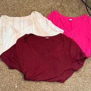 Old Navy Women's V-Neck Tops - Cream, Pink, and Red
